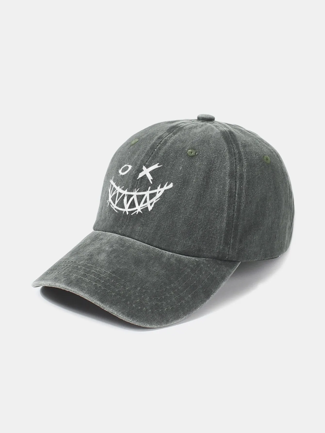 Corak wajah smiley jahat klasik cap besbol kapas yang dibasuh retro