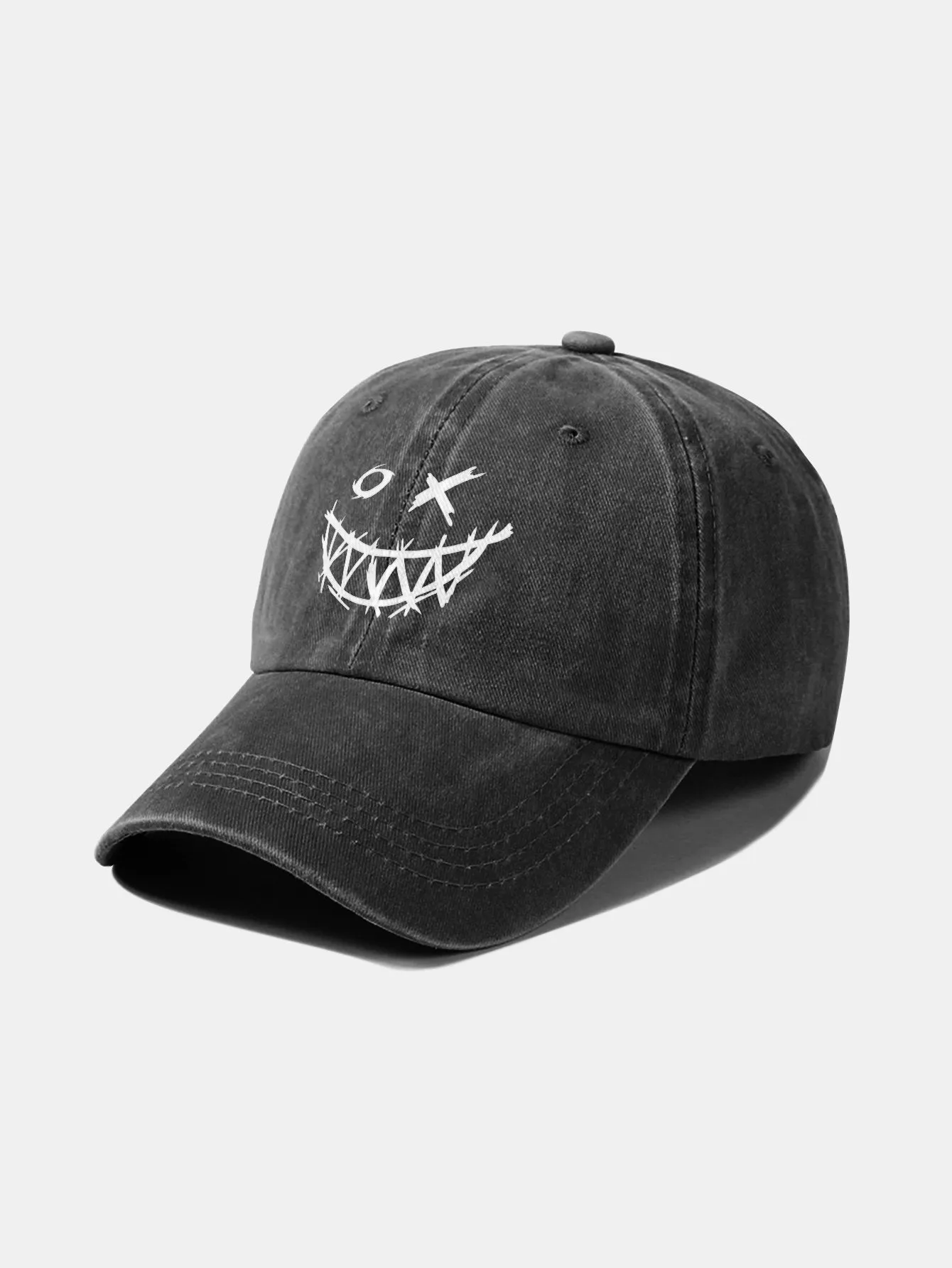 Corak wajah smiley jahat klasik cap besbol kapas yang dibasuh retro