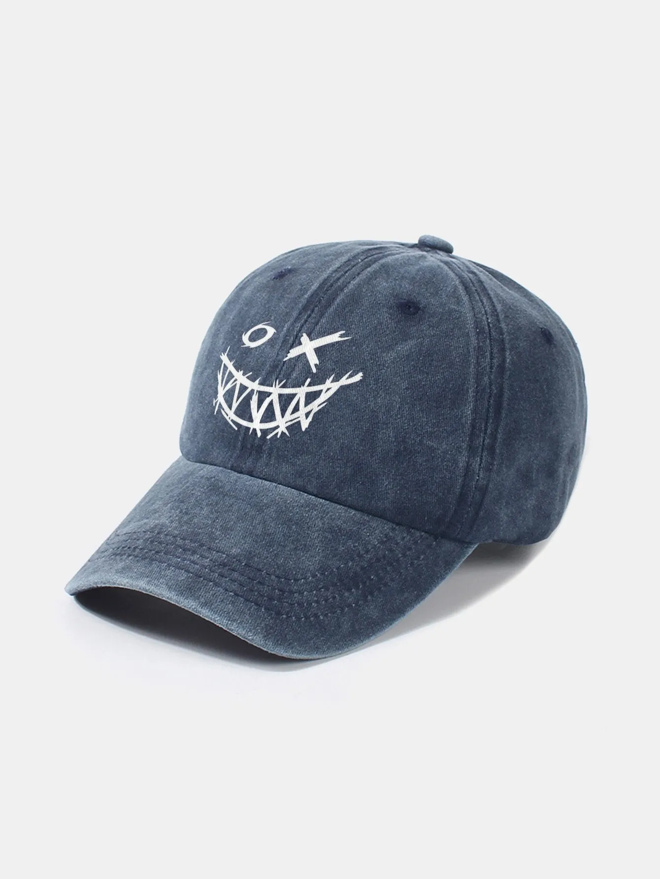 Corak wajah smiley jahat klasik cap besbol kapas yang dibasuh retro