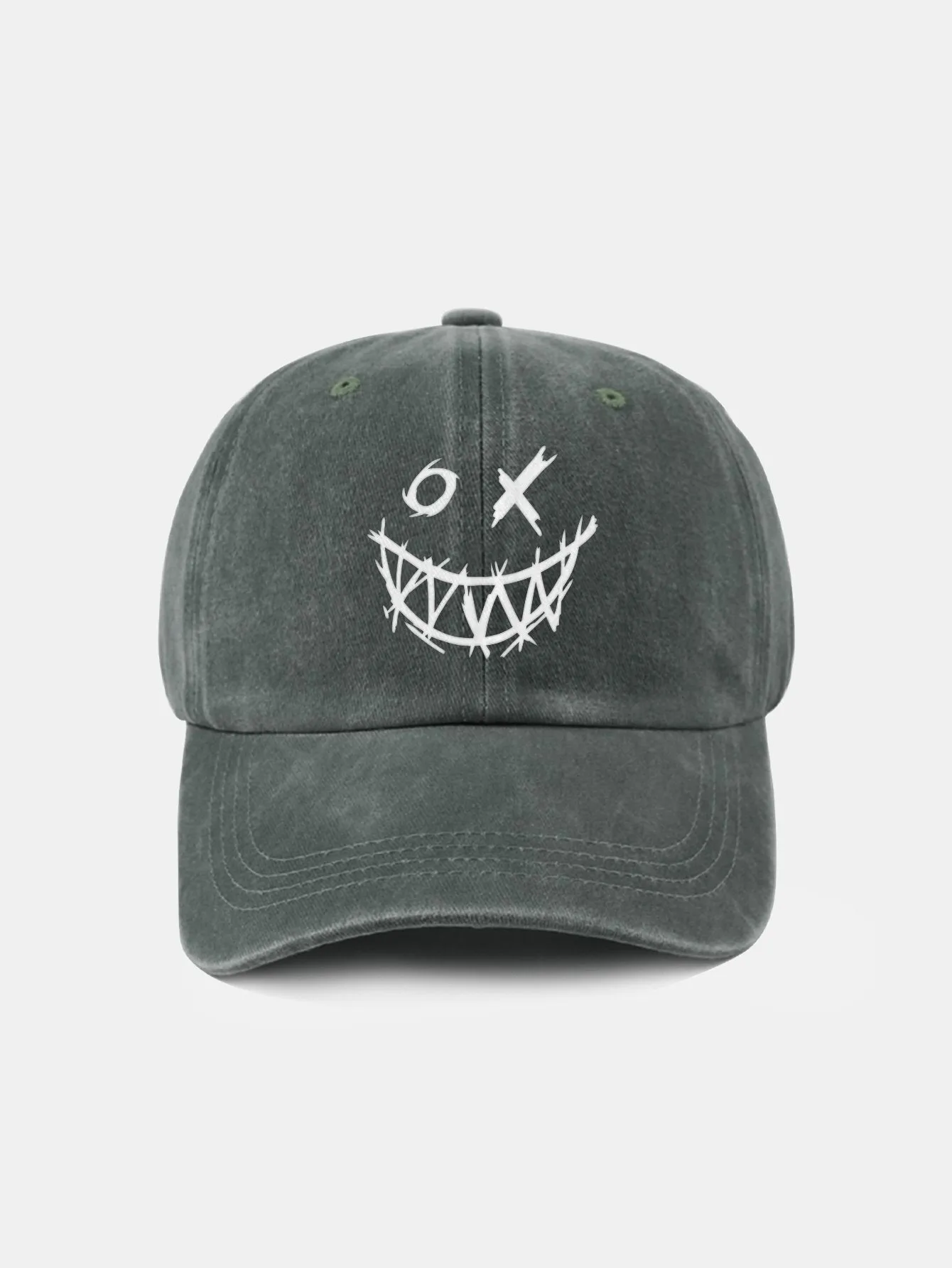 Corak wajah smiley jahat klasik cap besbol kapas yang dibasuh retro