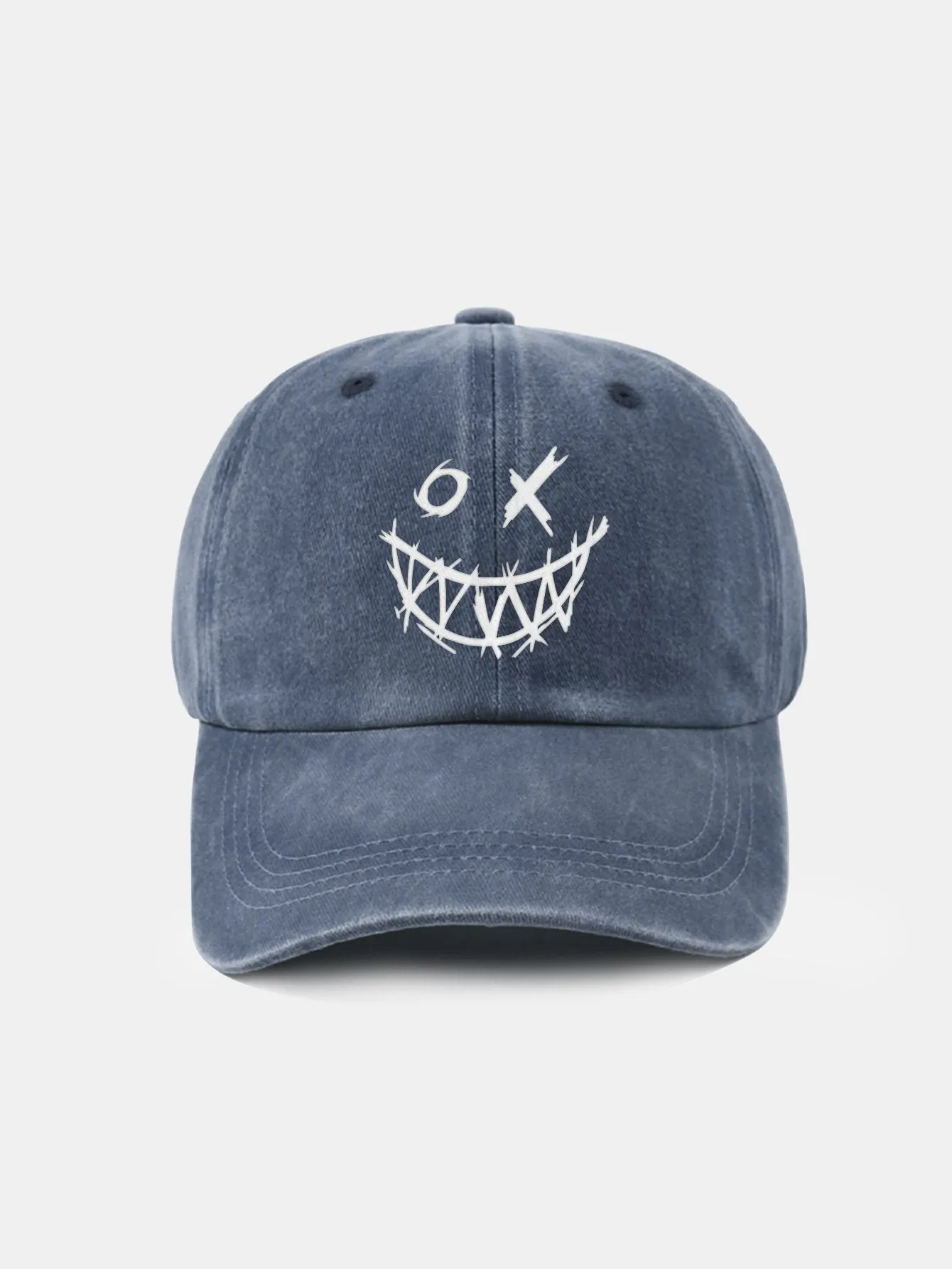 Corak wajah smiley jahat klasik cap besbol kapas yang dibasuh retro