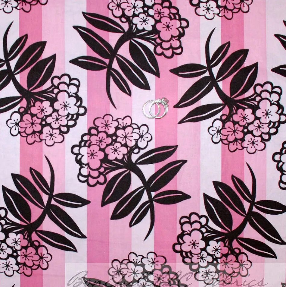 Cotton Fabric BTY Stripe Pink Rose Flower Garden Bohemian