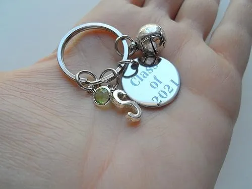 Custom Graduation Class of 2025 Disc Keychain with Volleyball Charm, Personalized Graduate Keychain, Gift for Graduate