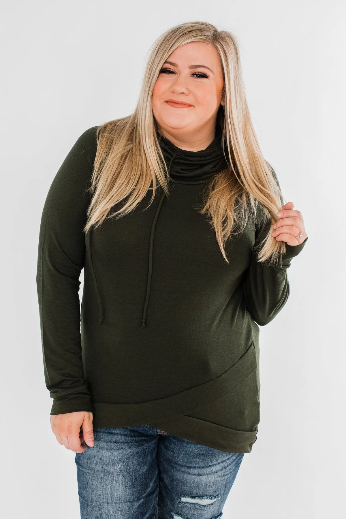 Cute & Casual Cowl Neck Pullover- Dark Olive