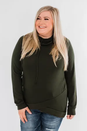 Cute & Casual Cowl Neck Pullover- Dark Olive