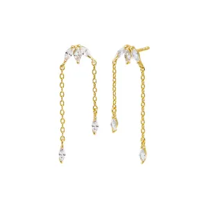 CZ Marquise Trio Cluster Drop Chain Stud Earring