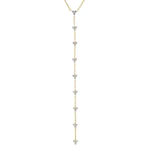 CZ Multi Trio Cluster Drop Lariat Necklace