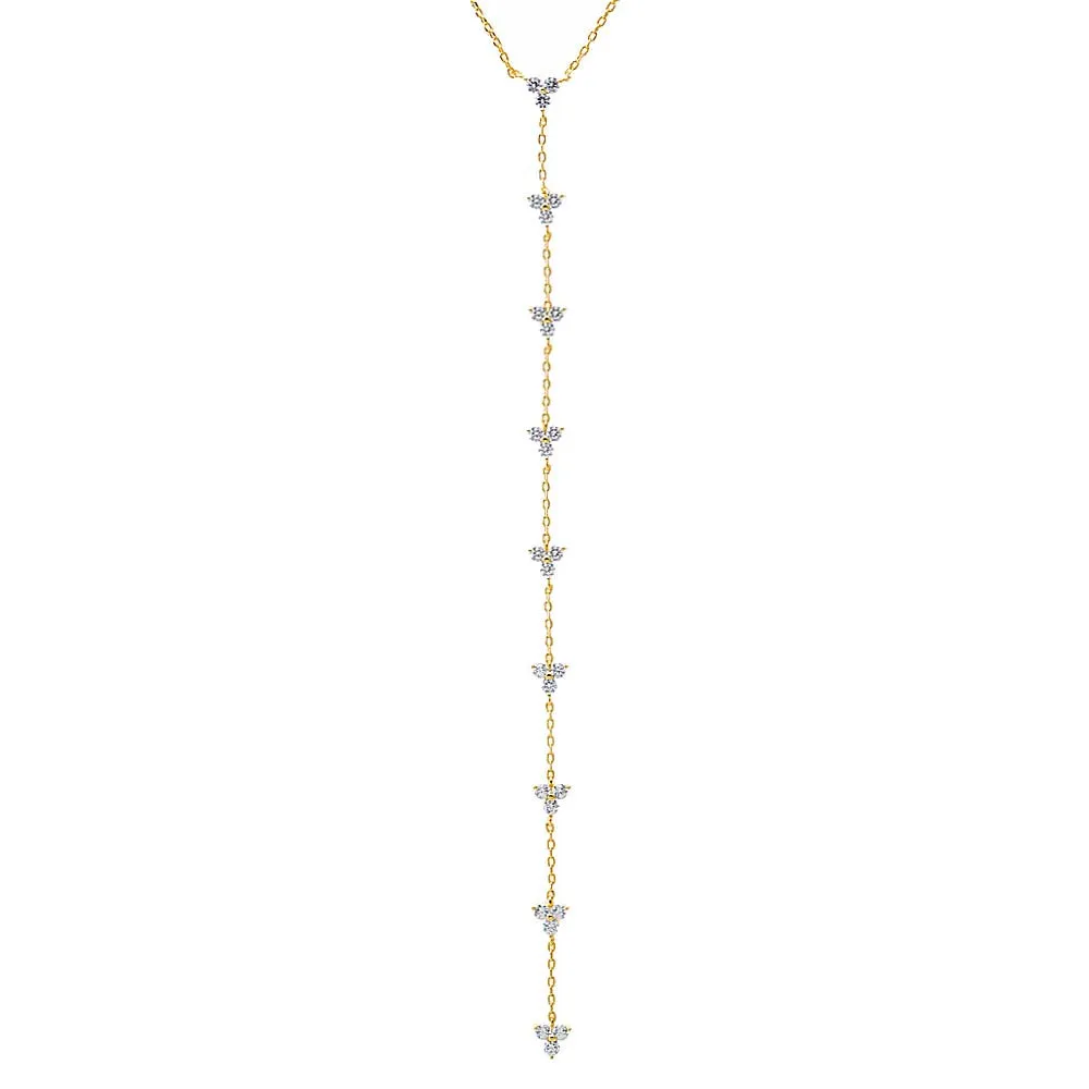 CZ Multi Trio Cluster Drop Lariat Necklace