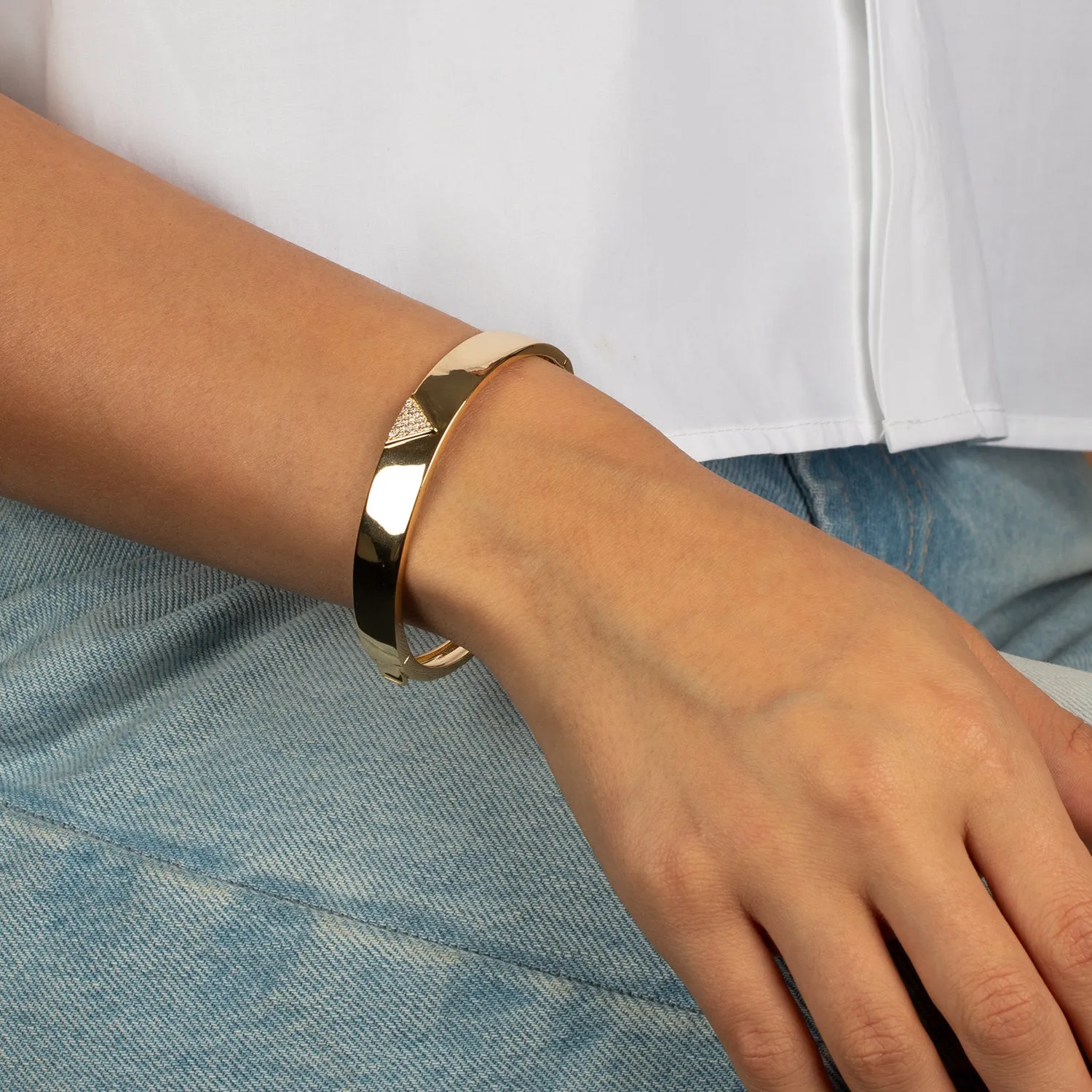CZ Pave Triangle Wide Bangle Bracelet