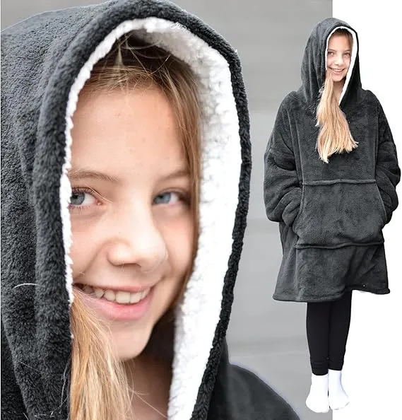 Dark Grey Kids Hooded Blanket