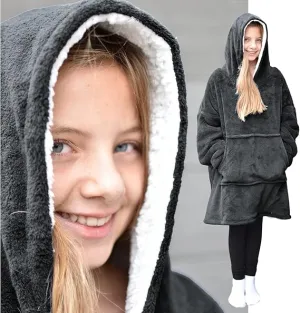 Dark Grey Kids Hooded Blanket