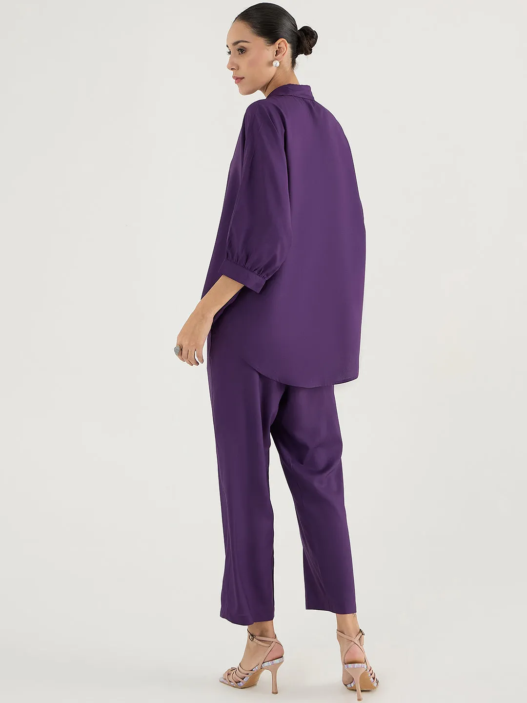Deep Purple Kimono Sleeve Shirt Co-Ord Set
