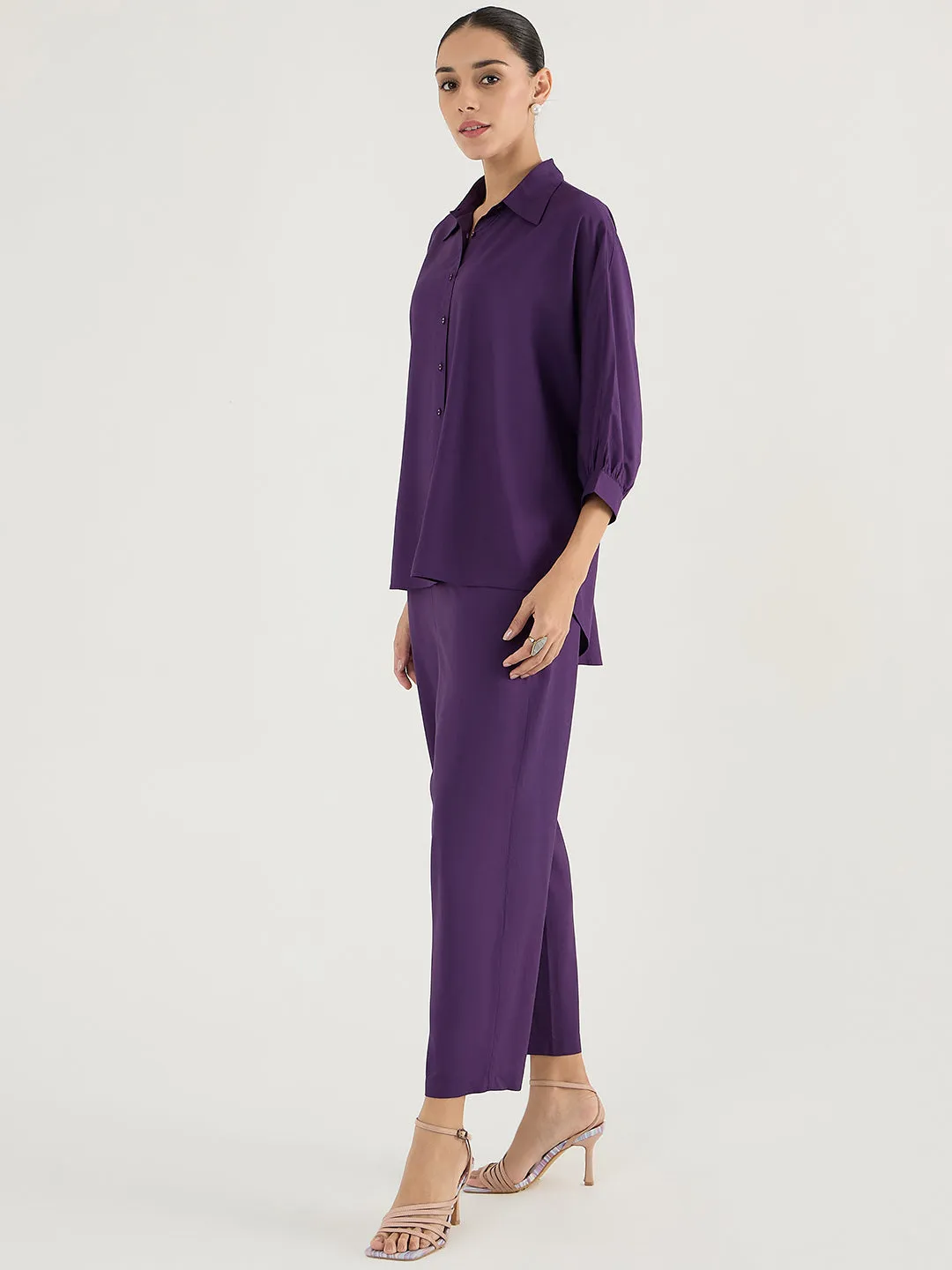 Deep Purple Kimono Sleeve Shirt Co-Ord Set