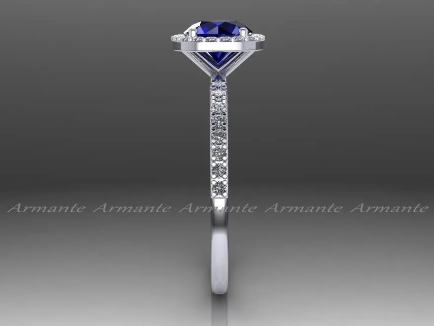 Diamond Alternative Halo Sapphire Engagement Ring