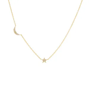 Diamond Crescent X Star Necklace 14K