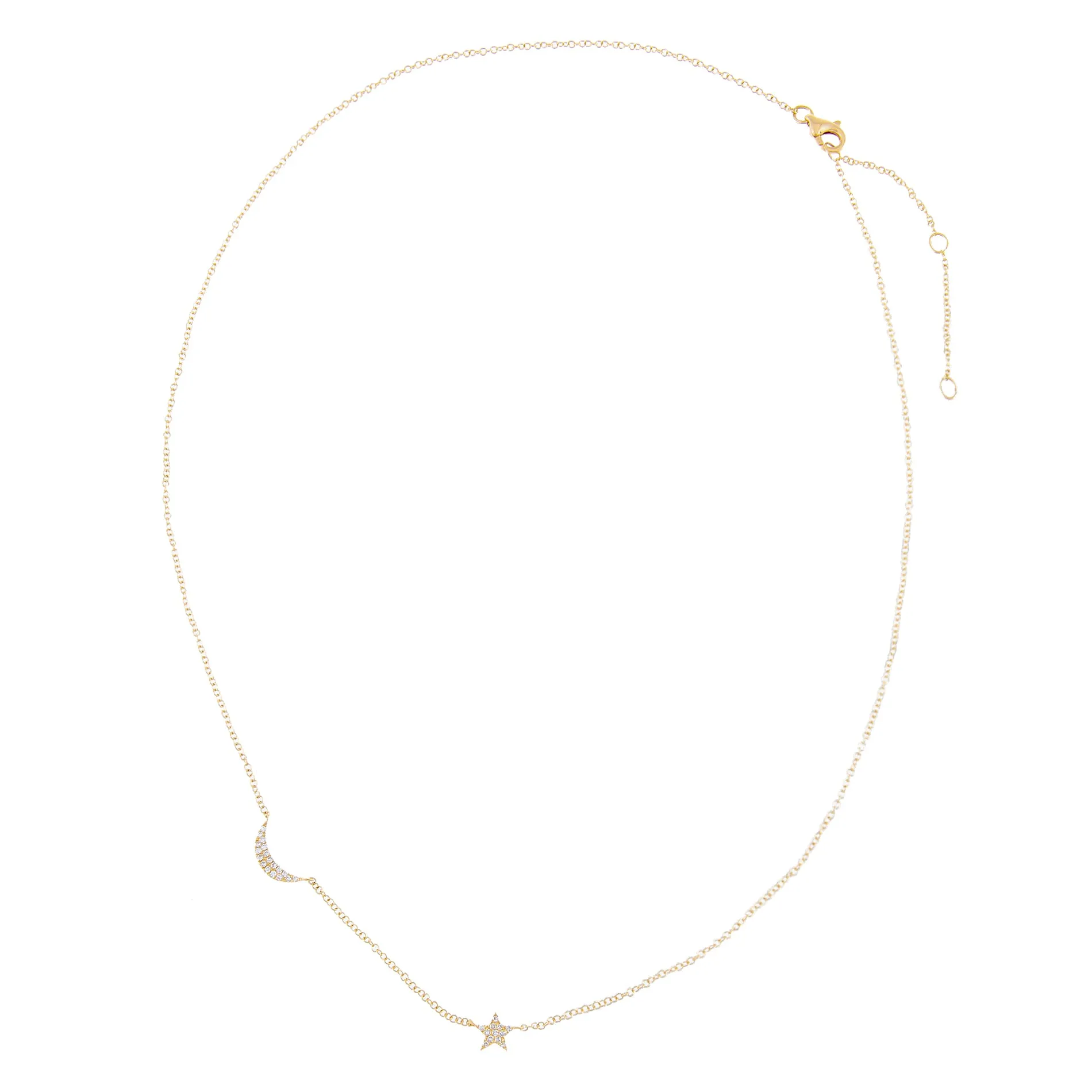 Diamond Crescent X Star Necklace 14K