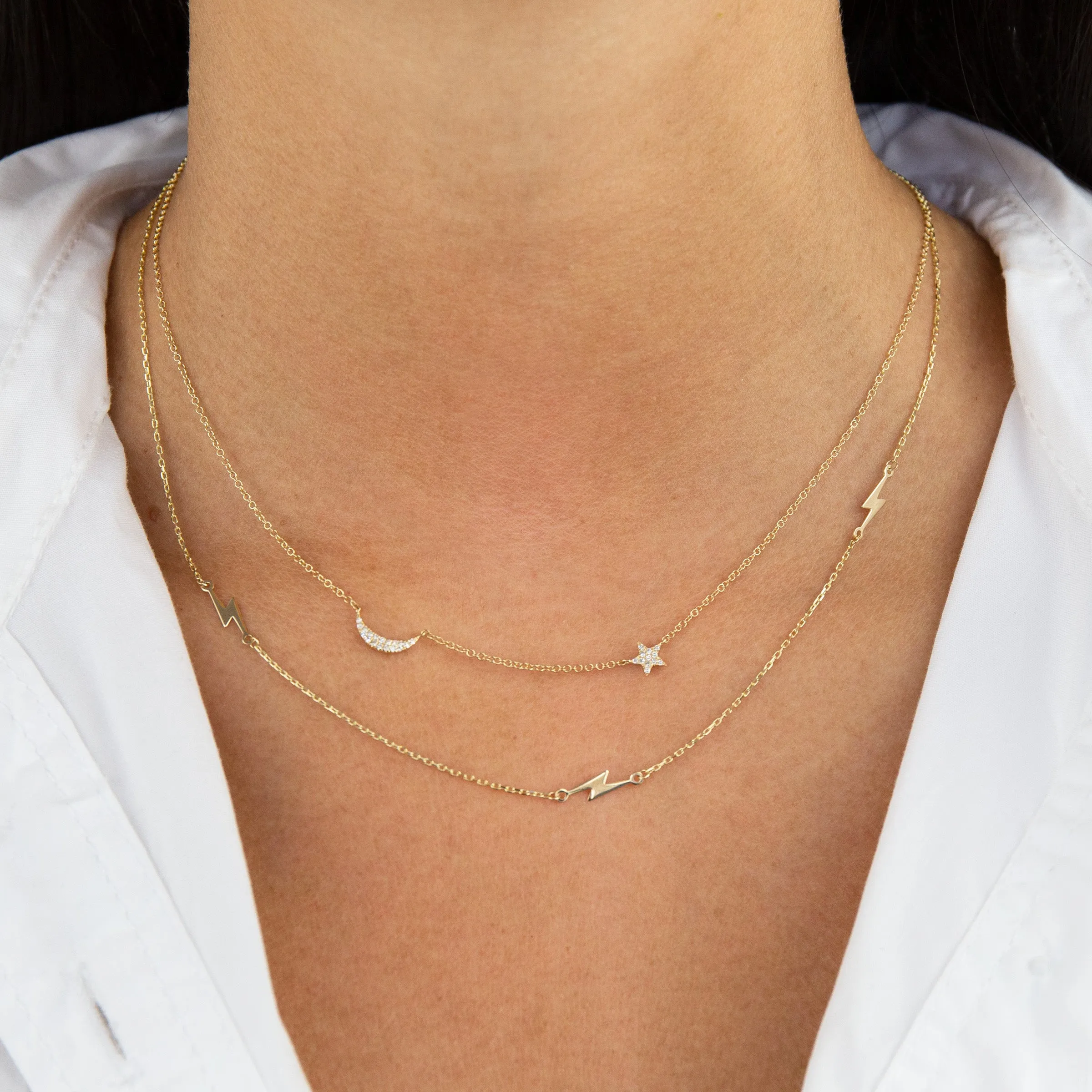Diamond Crescent X Star Necklace 14K