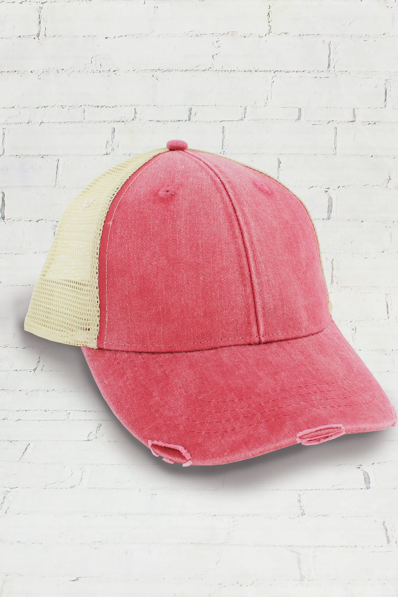 Distressed Ollie Trucker Cap, Nautical Red and Tan
