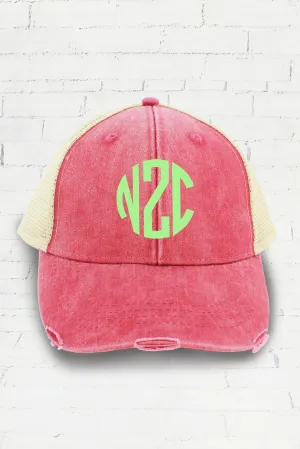 Distressed Ollie Trucker Cap, Nautical Red and Tan