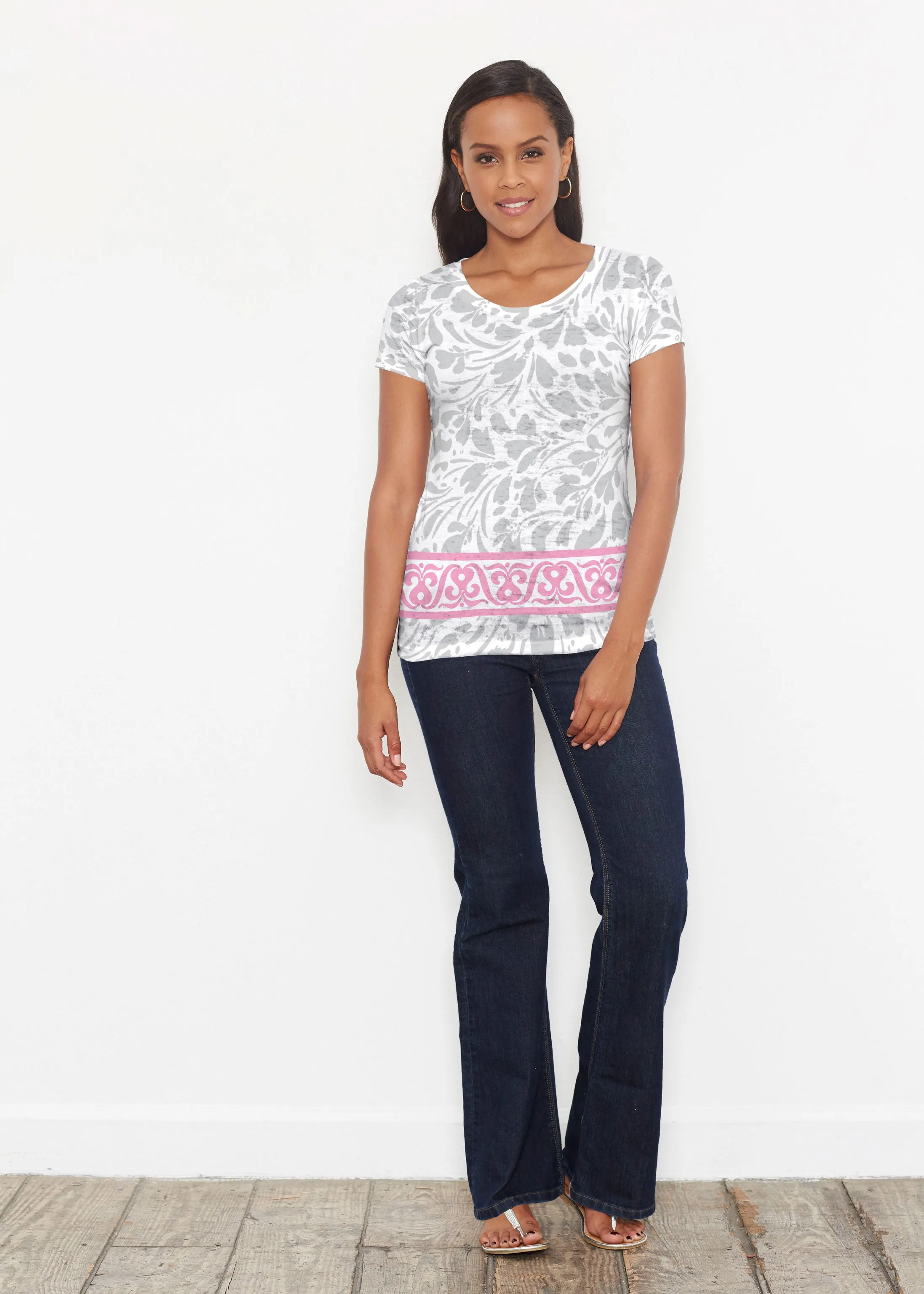 Ditsy Grey (7936) ~ Short Sleeve Scoop Shirt