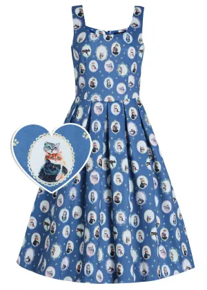 Dolly & Dotty Amanda Cat In the Mirror 50's Swing Dress Blue