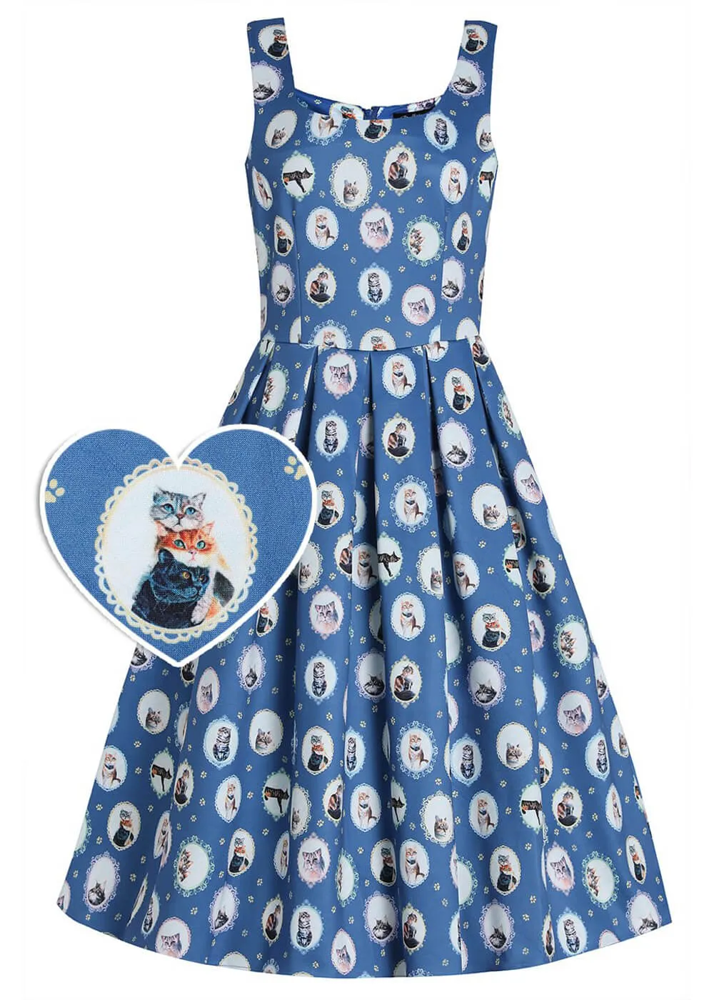 Dolly & Dotty Amanda Cat In the Mirror 50's Swing Dress Blue