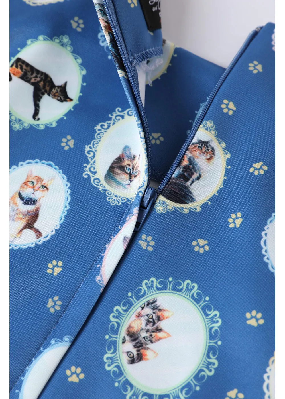 Dolly & Dotty Amanda Cat In the Mirror 50's Swing Dress Blue