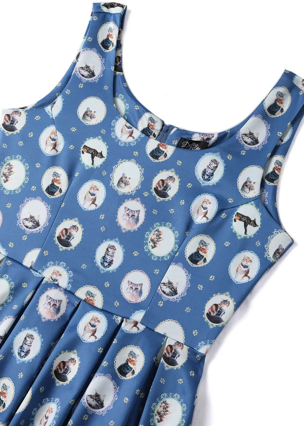 Dolly & Dotty Amanda Cat In the Mirror 50's Swing Dress Blue