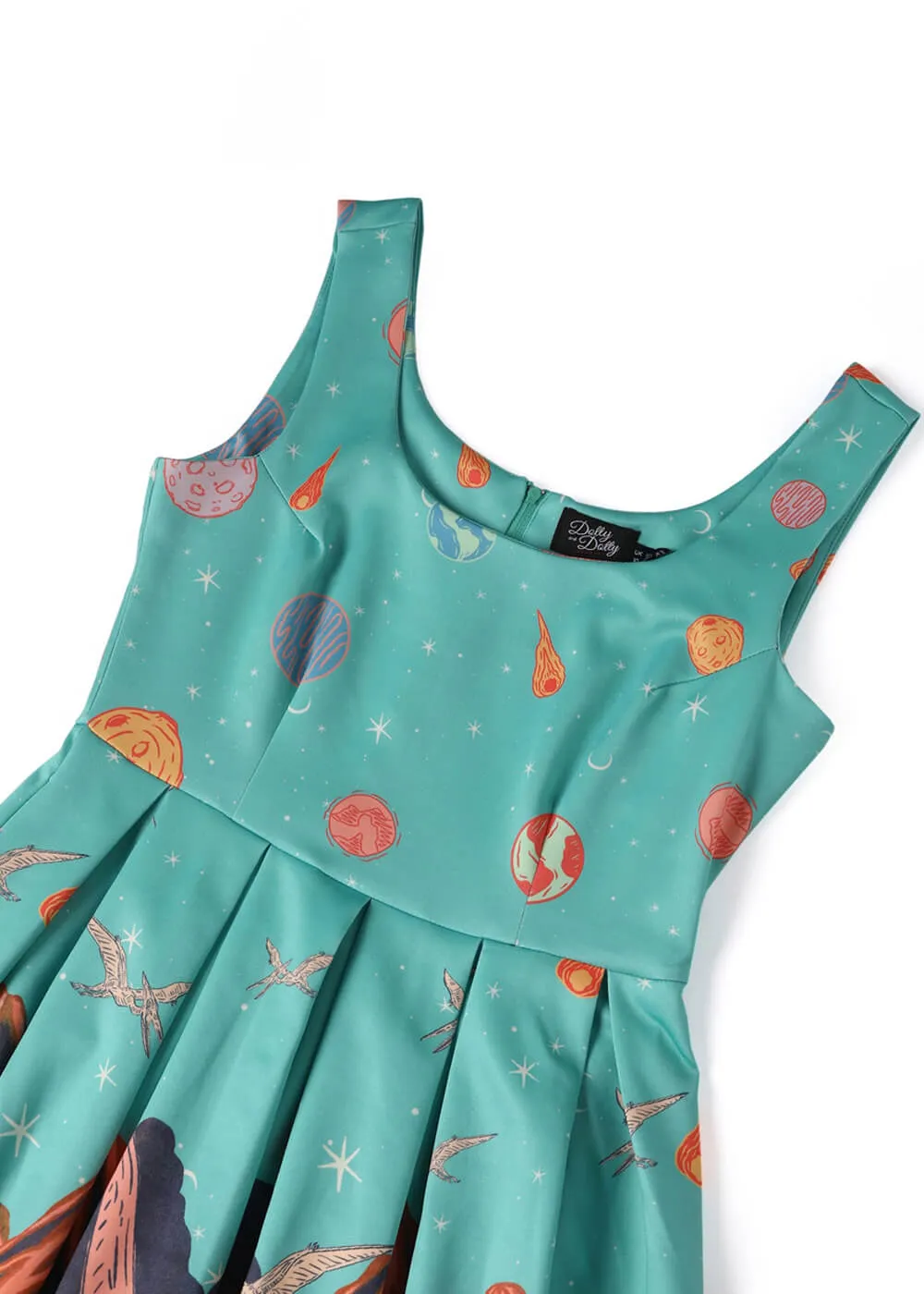 Dolly & Dotty Amanda Dinosaur World 50's Swing Jurk Turquoise