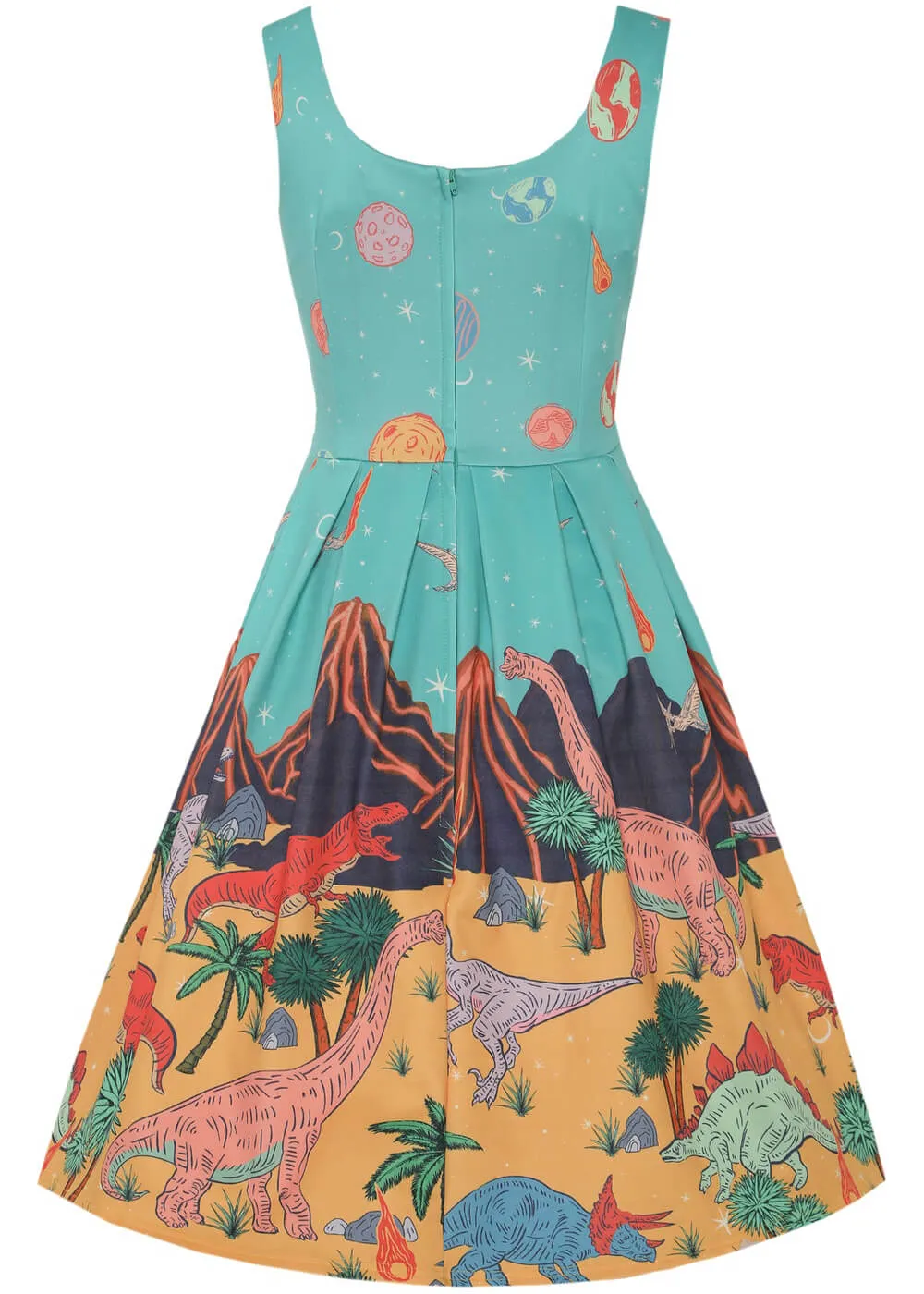 Dolly & Dotty Amanda Dinosaur World 50's Swing Jurk Turquoise