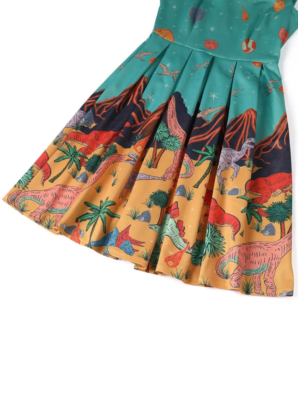 Dolly & Dotty Amanda Dinosaur World 50's Swing Jurk Turquoise