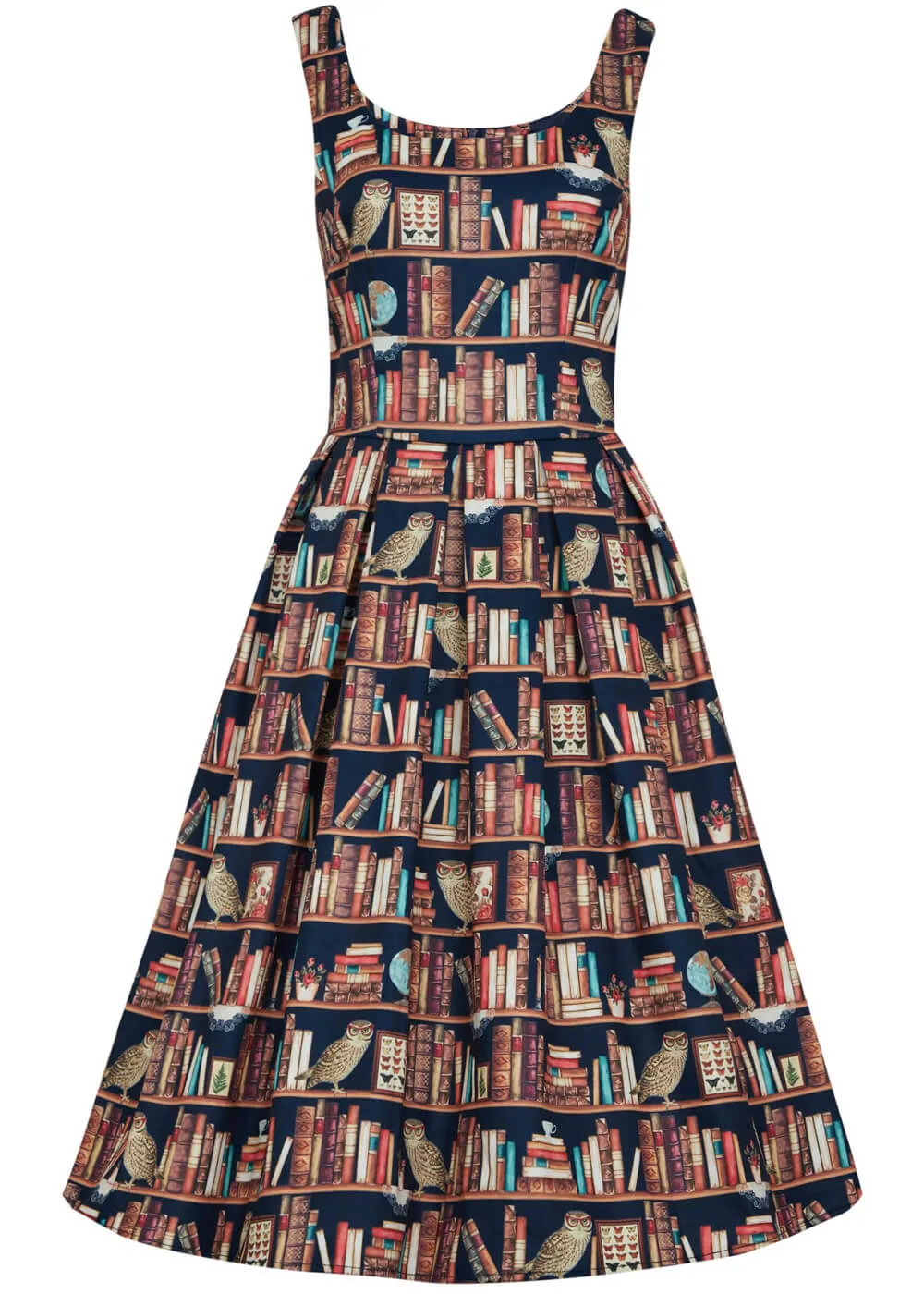 Dolly & Dotty Amanda Library Book Owl 50's Swing Dress Brown