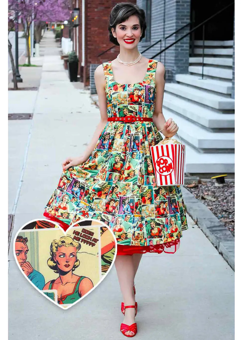 Dolly & Dotty Amanda Vintage Comic 50's Swing Dress Multi