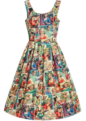 Dolly & Dotty Amanda Vintage Comic 50's Swing Dress Multi