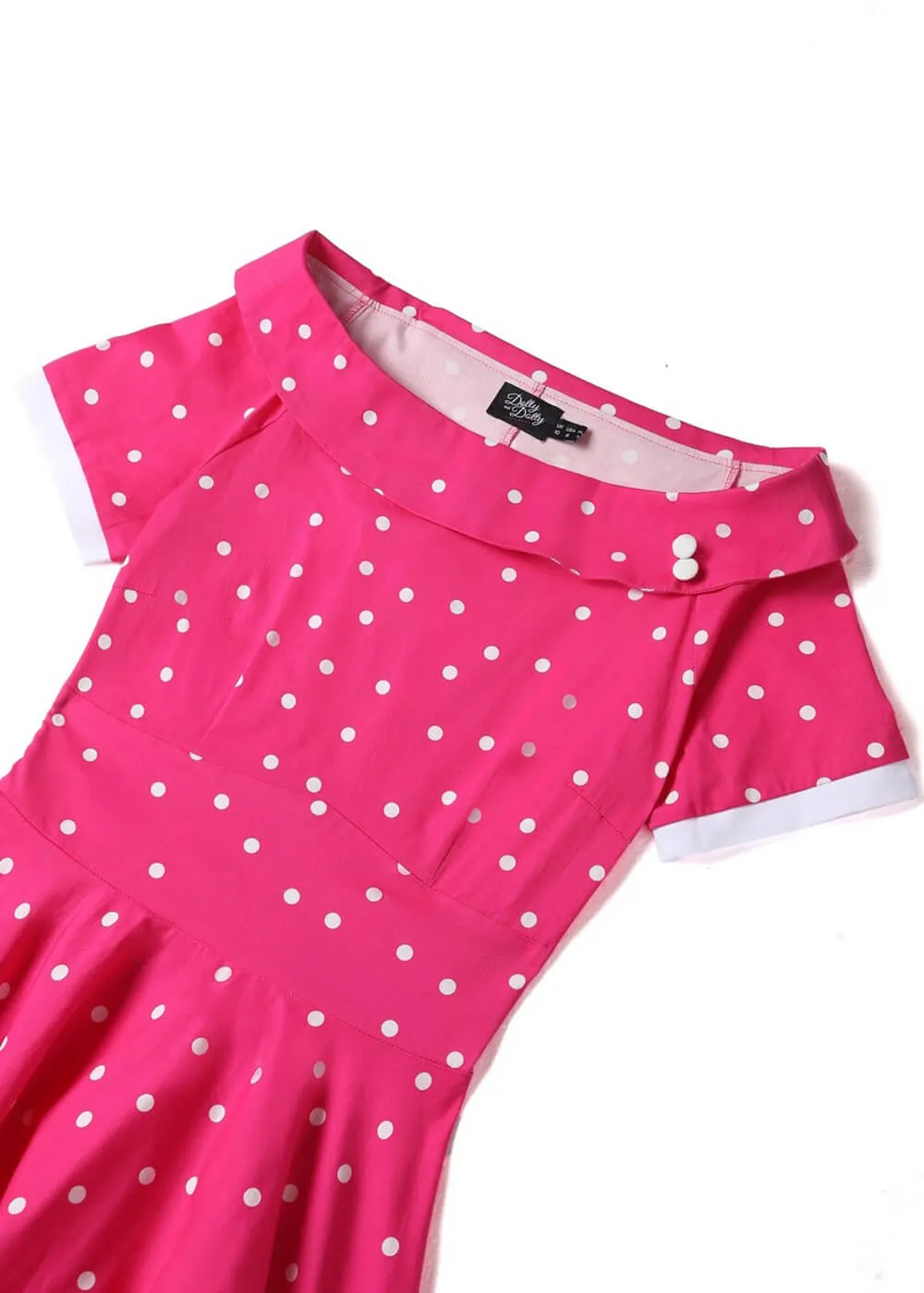 Dolly & Dotty Darlene Polkadot 50's Swing Dress Hot Pink