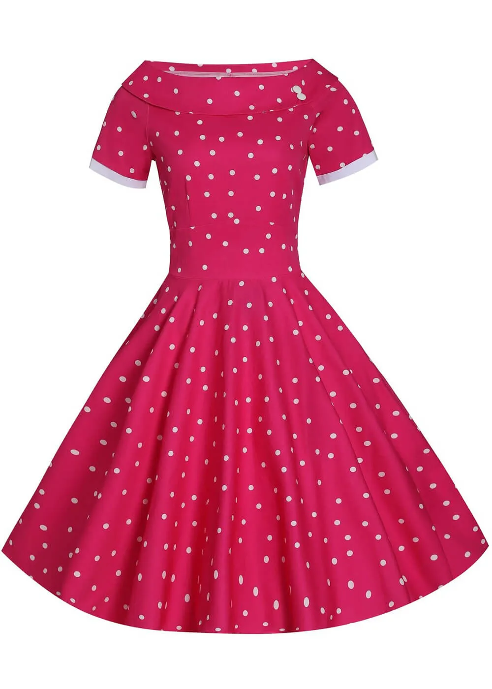 Dolly & Dotty Darlene Polkadot 50's Swing Dress Hot Pink