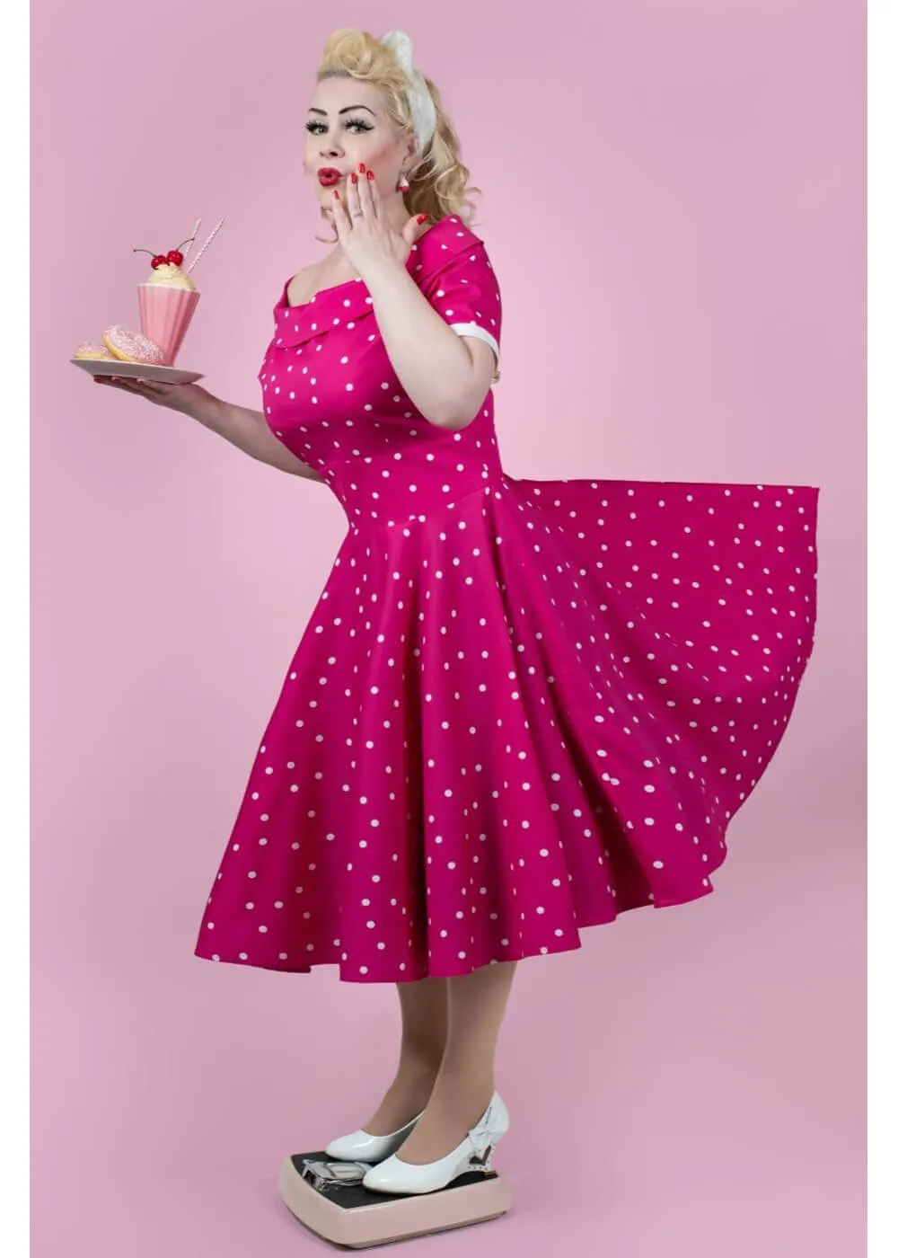 Dolly & Dotty Darlene Polkadot 50's Swing Dress Hot Pink