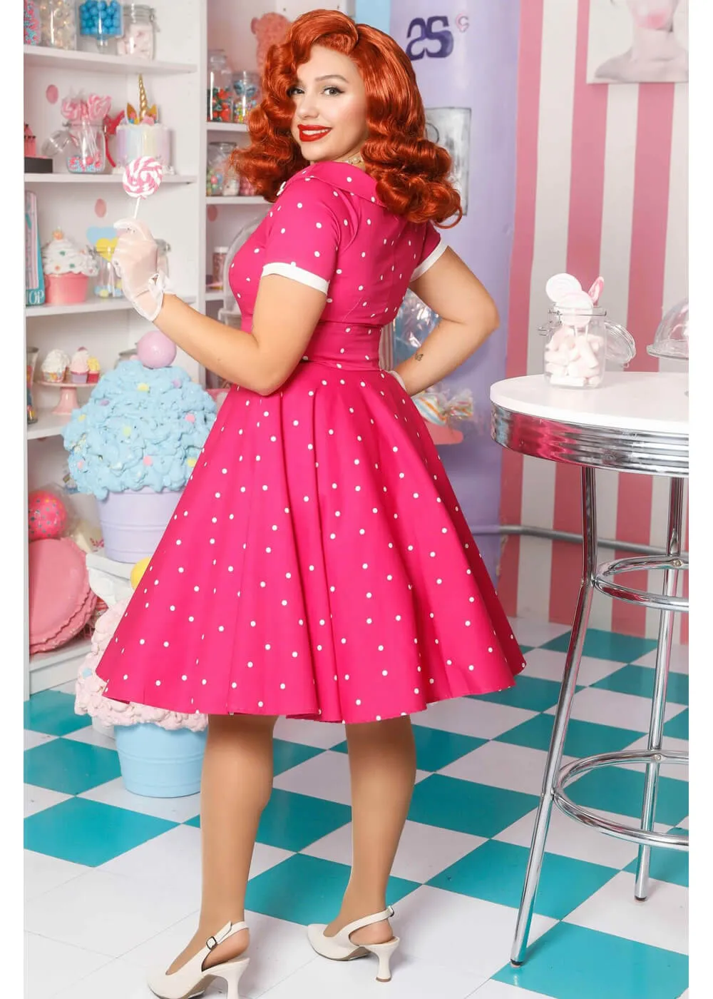 Dolly & Dotty Darlene Polkadot 50's Swing Dress Hot Pink