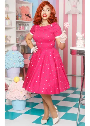Dolly & Dotty Darlene Polkadot 50's Swing Dress Hot Pink