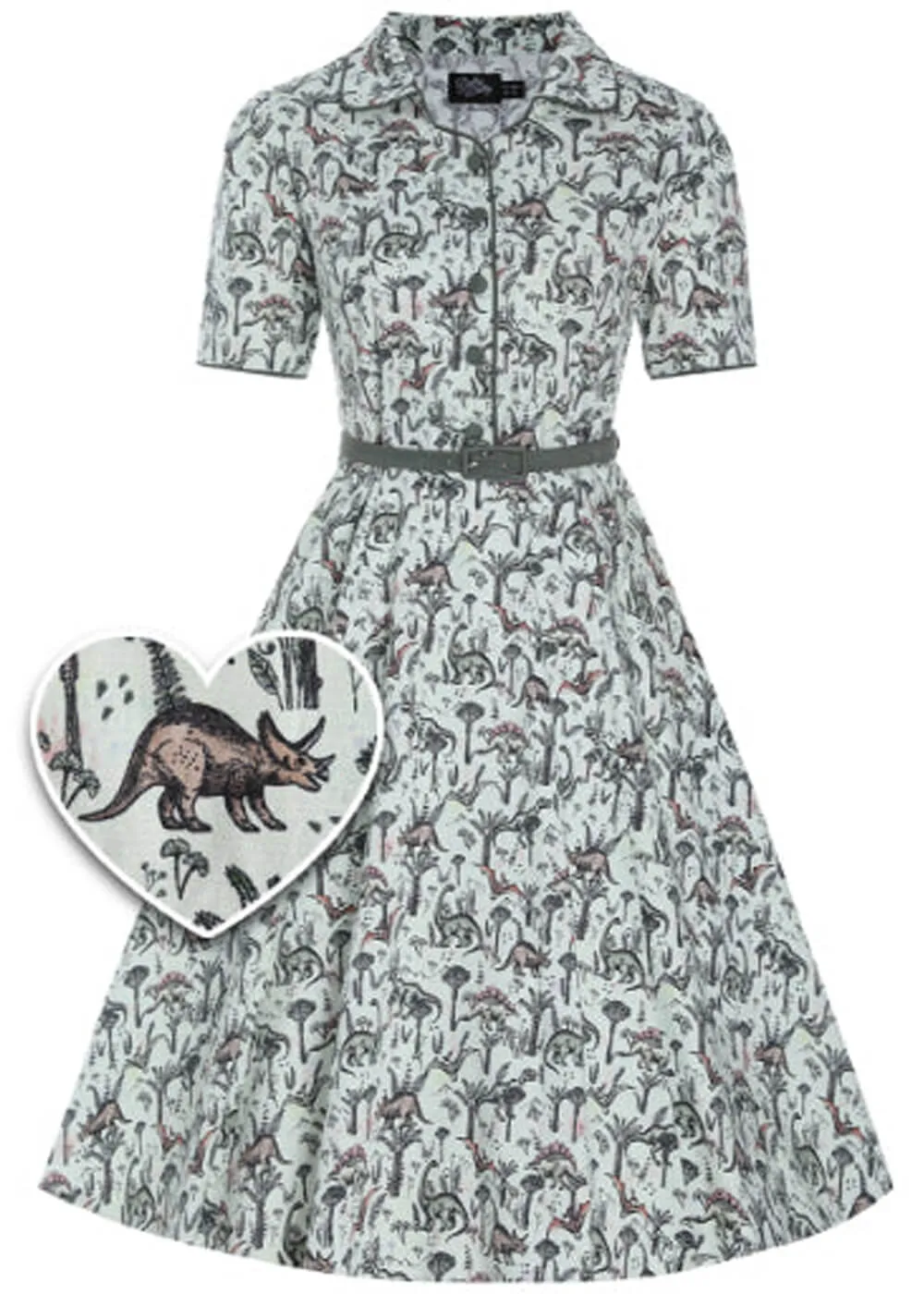 Dolly & Dotty Penelope Dinosaur Forest 50's Swing Dress Green