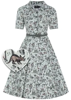 Dolly & Dotty Penelope Dinosaur Forest 50's Swing Dress Green