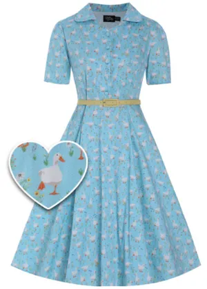 Dolly & Dotty Penelope Duck Farm  50's Swing Dress Light Blue