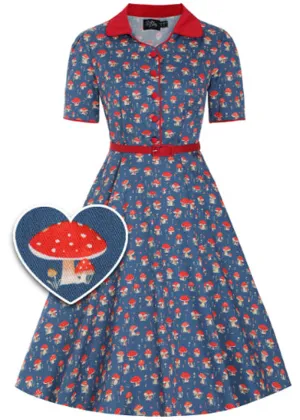 Dolly & Dotty Penelope Mushroom 50's Swing Dress Blue