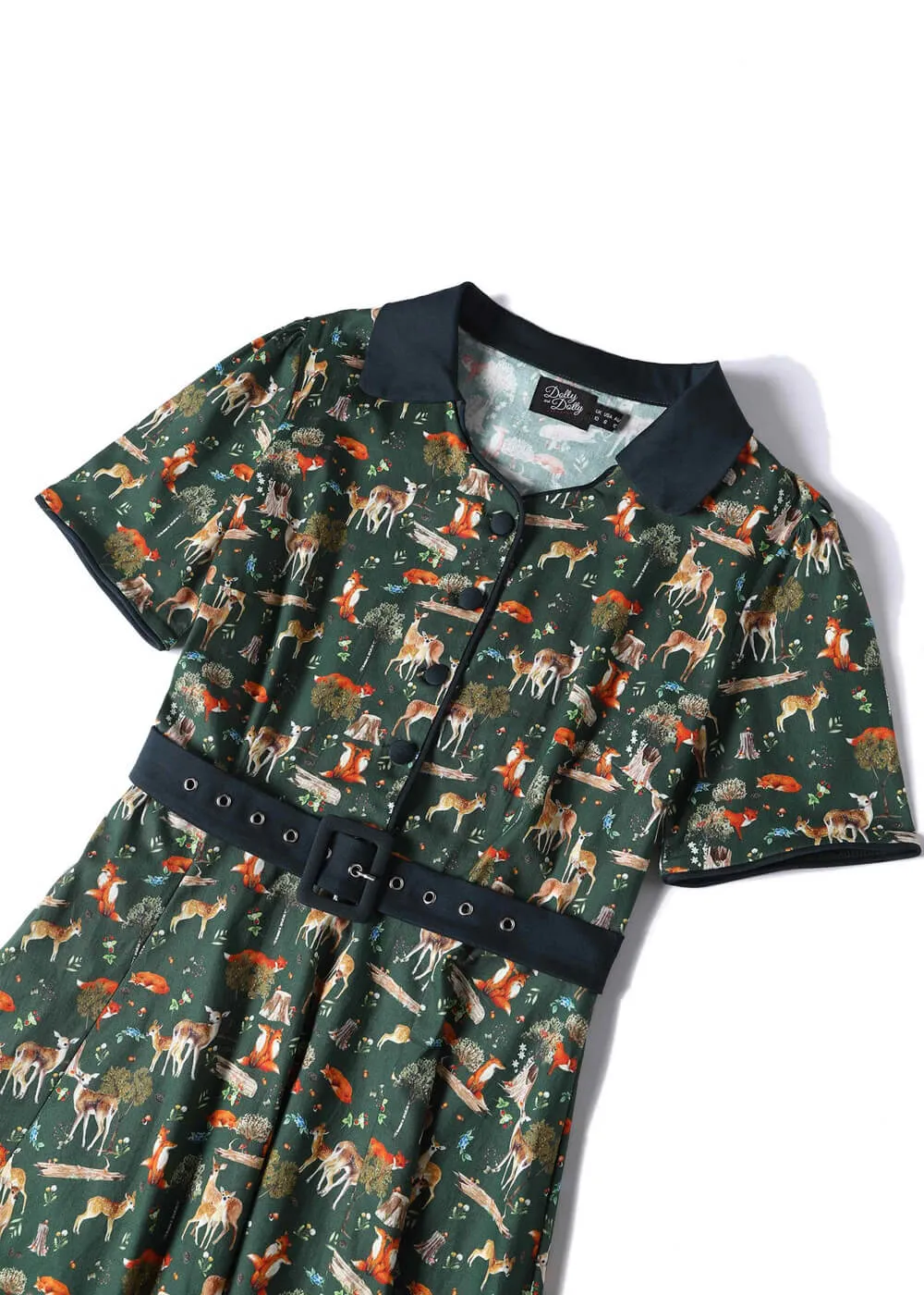 Dolly & Dotty Penelope Woodland 50's Swing Dress Dark Green