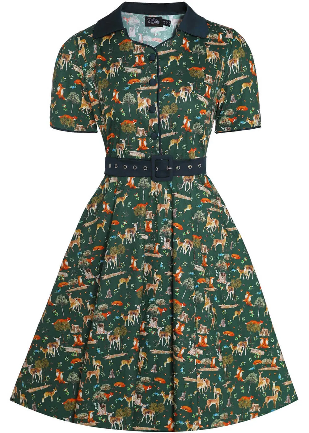 Dolly & Dotty Penelope Woodland 50's Swing Dress Dark Green