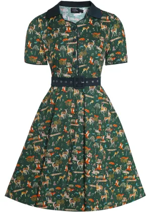 Dolly & Dotty Penelope Woodland 50's Swing Dress Dark Green