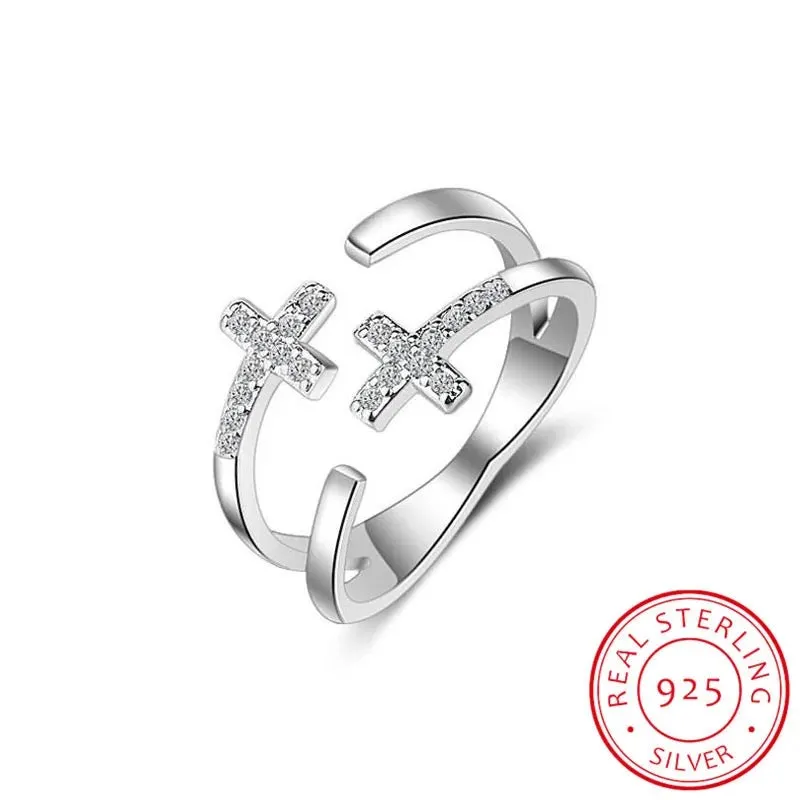 Double Zircon Cross Ring