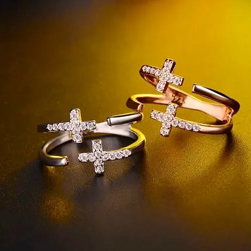 Double Zircon Cross Ring
