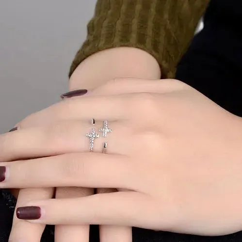 Double Zircon Cross Ring