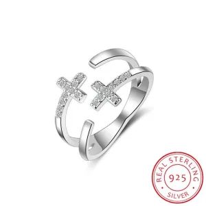 Double Zircon Cross Ring